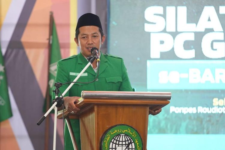 Ketua Umum Pimpinan Pusat Gerakan Pemuda (GP) Ansor, Addin Jauharudin menghadiri acara Silaturahim Pengurus Cabang GP Ansor Se-Barlingmascakeb, di Ponpes Roudhatut Tholibin, Kecamatan Kemranjen, Kabupaten Banyumas, Jawa Tengah, Selasa (20/2/2023).