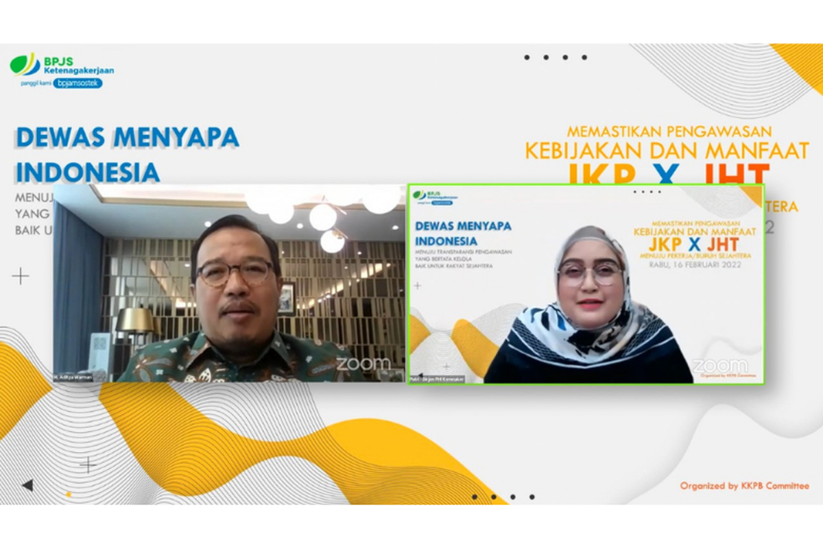 Dewas BPJAMSOSTEK M Aditya Warman dan Dirjen Pembinaan Hubungan Industrial (PHI) dan Jaminan Sosial Kemenaker Indah Anggoro Putri. 