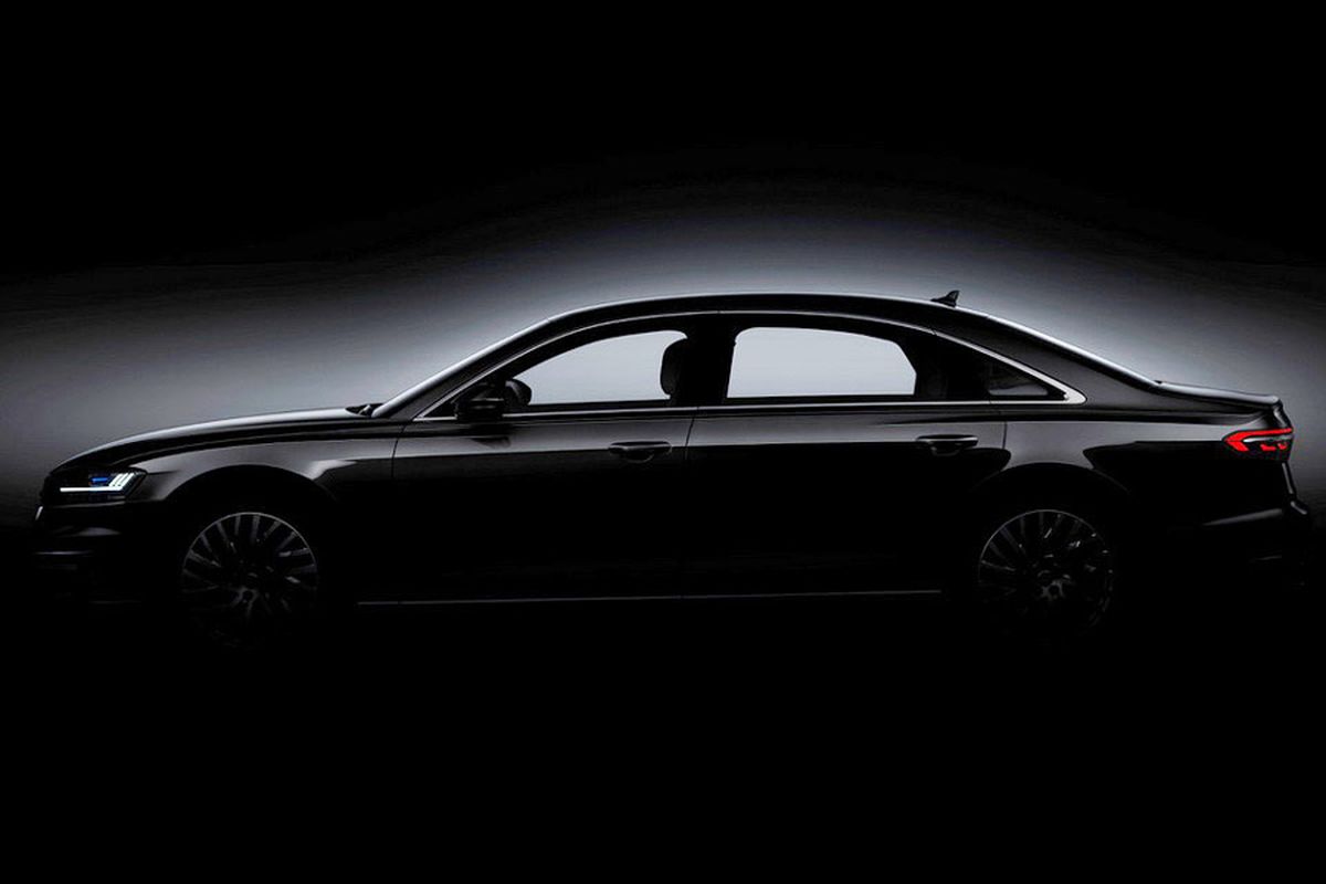 Teaser Audi A8 yang akan muncul sebentar lagi.