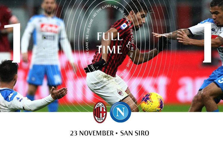 Laga AC Milan vs Napoli di San Siro, 23 November 2019, berakhir imbang 1-1. 