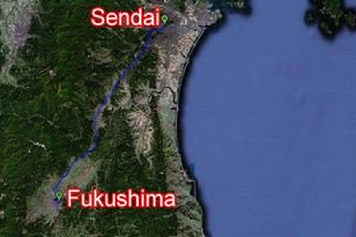 Wilayah Sendai dan Fukushima di Jepang yang diterjang tsunami dahsyat, Jumat (11/3/2011) siang.