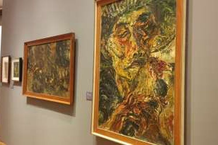 Karya-karya pelukis Affandi dipamerkan di National Gallery Singapore, Senin (28/3/2016) sore.