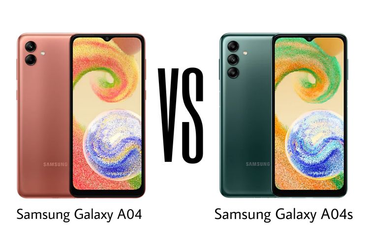 Perbandingan tampang Samsung Galaxy A04 (kiri) dan Samsung Galaxy A04s (kanan).