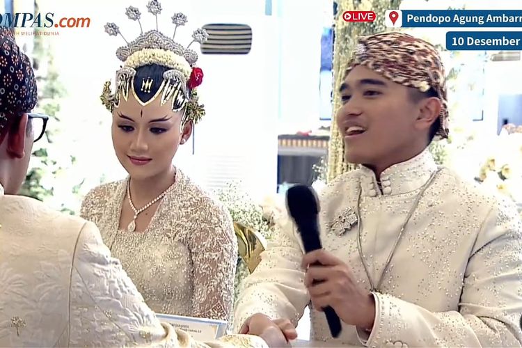 Ekspresi lega Kaesang Pangarep usai akad nikah dengan Erina Gudono, di Pendopo Agung Royal Ambarrukmo, Sabtu (10/12/2022).
