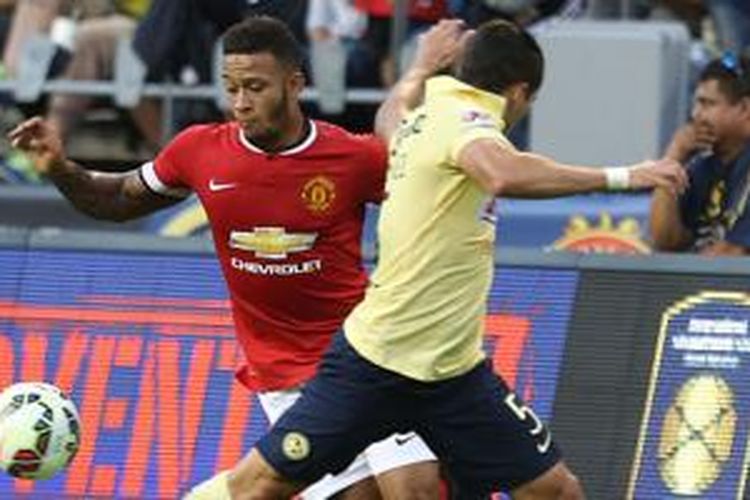 Memphis Depay saat membela Manchester United menghadapi CF America di ICC 2015, Jumat (17/7/2015). 