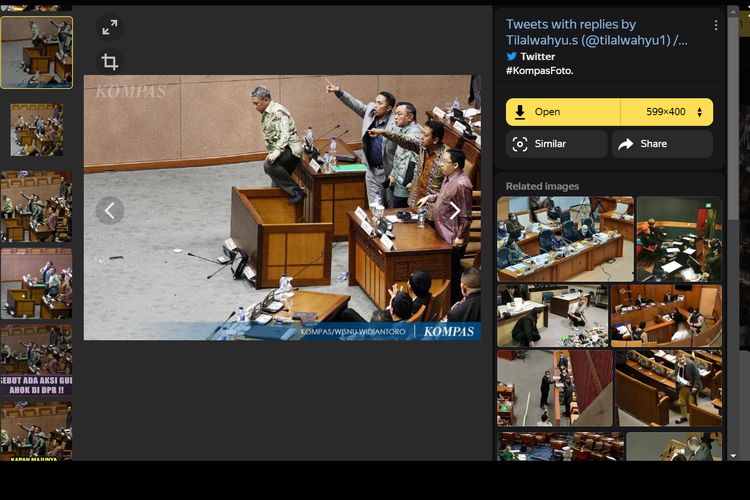 Tangkapan layar pencarian gambar di Yandex, soal penggulingan meja di Rapat Paripurna DPR RI pada 28 Oktober 2014.