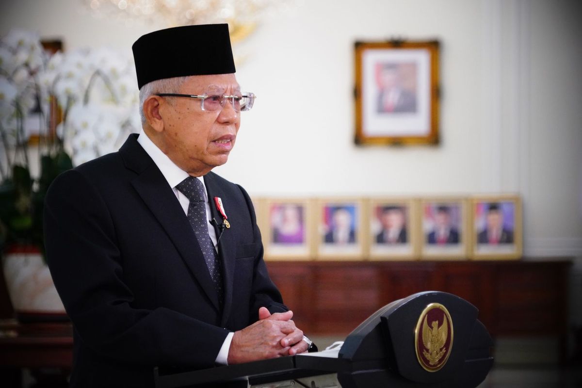 Wakil Presiden Ma'ruf Amin saat berpidato dalam Abu Dhabi Forum for Peace, Selasa (8/11/2022).