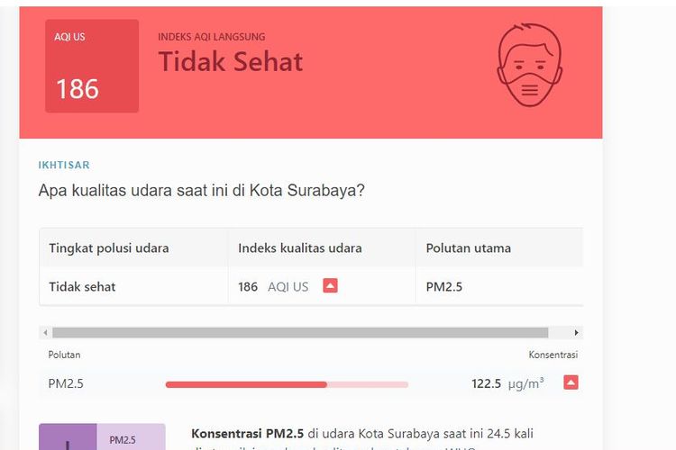 Indeks Kualitas Udara Kota Surabaya 24 Juni 2022