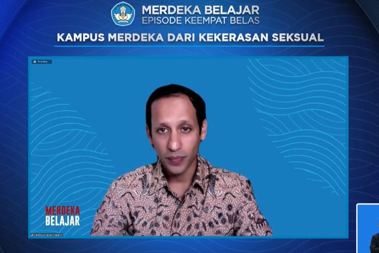 Mendikbud Ristek, Nadiem Makarim saat menjadi narasumber terkait Kampus Merdeka dari kekerasan seksual.