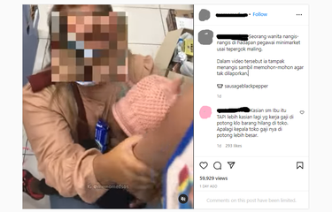 Tangkapan layar unggahan perempuan yang ketahuan mencuri di Indomaret Malang pada Jumat (14/1/2022).