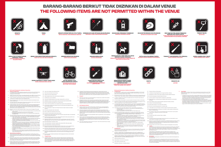 Barang-barang yang tidak diizinkan masuk ke dalam venue Formua E