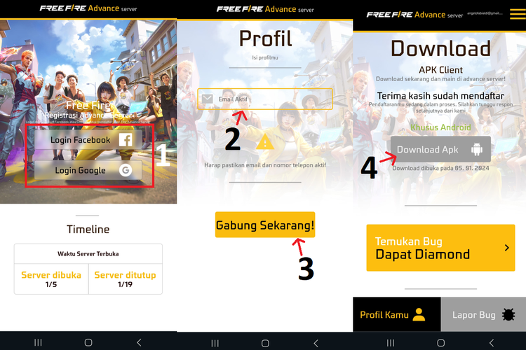 Cara daftar Free Fire Advance Server periode Januari 2024