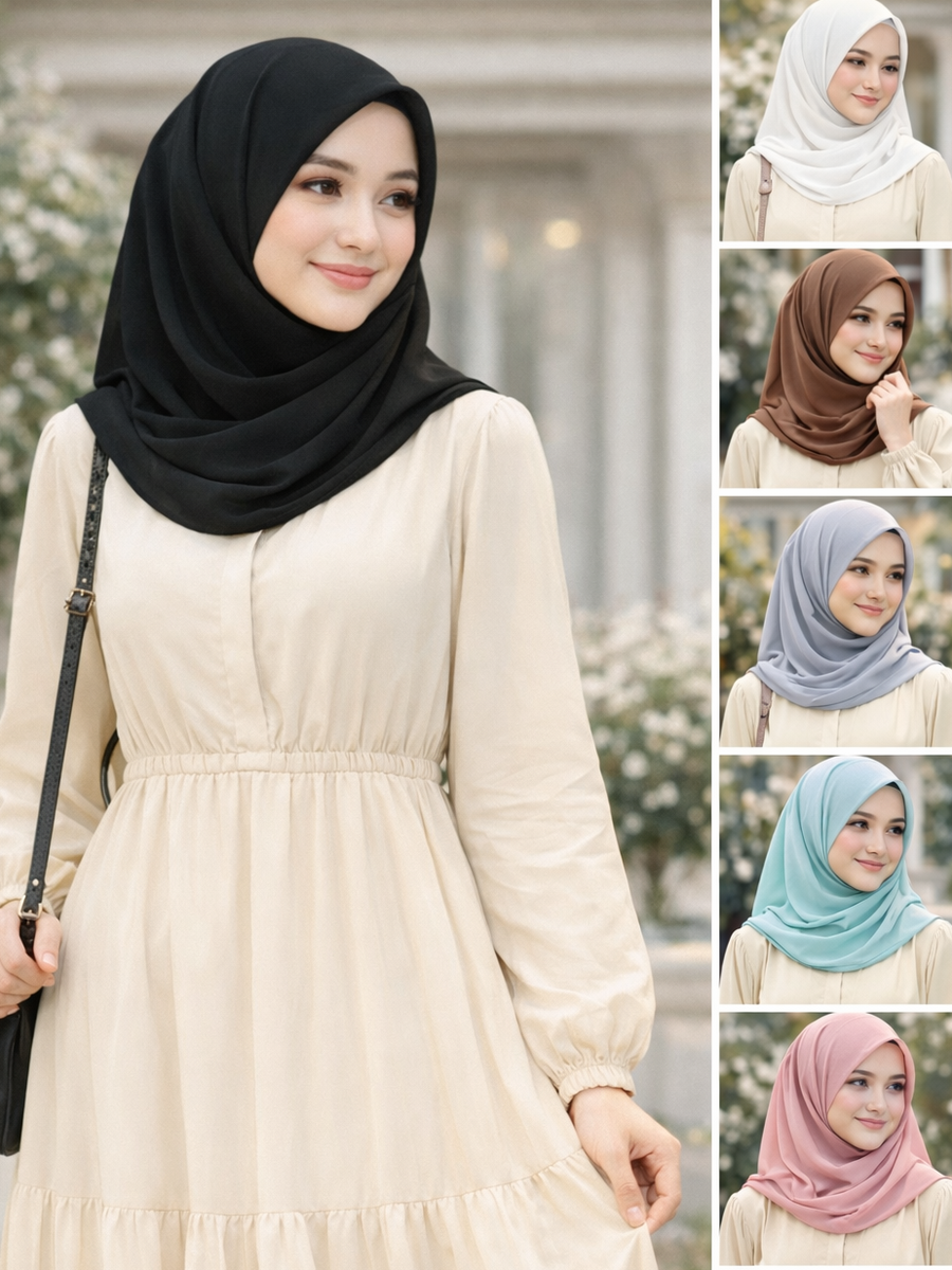 Mix & Match Gamis Cream Netral tapi Bisa Tampil Bold.