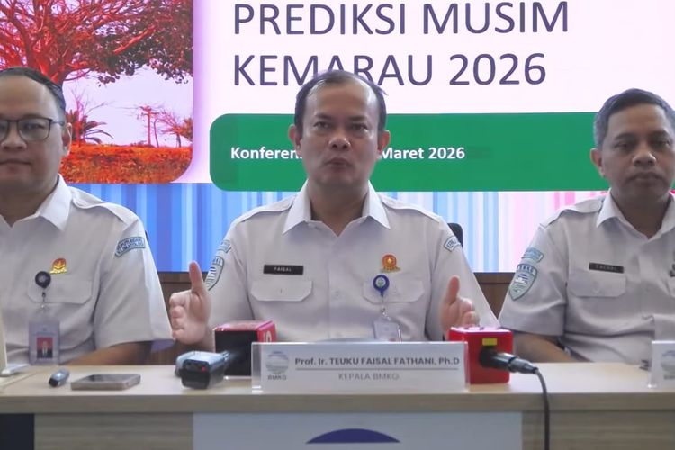 Tangkapan layar Kepala BMKG, Teuku Faisal (tengah) menjelaskan musim kemarau, Rabu (4/3/2026). 