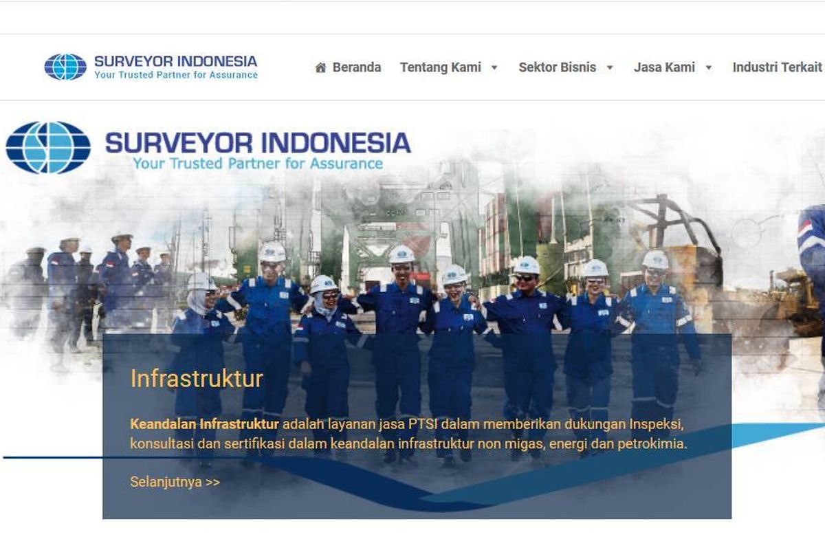 Tampilan layar situs PT Surveyor Indonesia