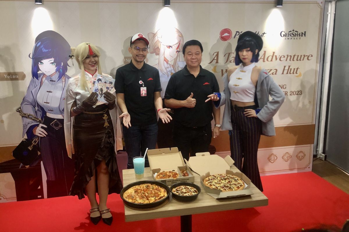 Kolaborasi Pizza Hut X Genshin Impact di konferensi persnya di Jakarta, Selasa (19/9/2023).