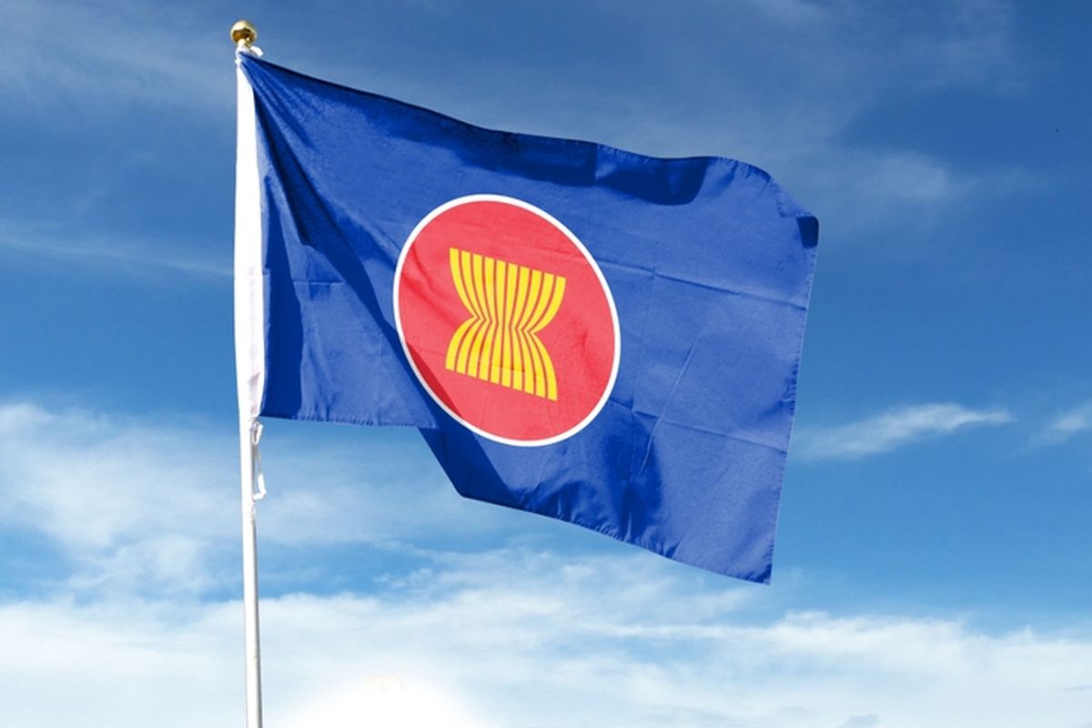 Ilustrasi bendera ASEAN, logo ASEAN. 