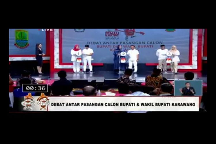 Debat publik antarpasangan calon Bupati dan Wakil Bupati Karawang yang disiarkan di Inews TV, Rabu (25/11/2020) malam.