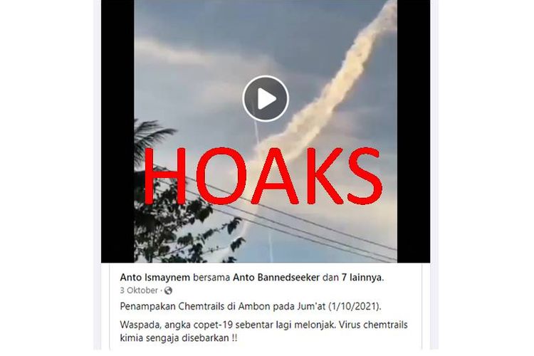 Tangkapan layar unggahan Facebook tentang hoaks chemtrails