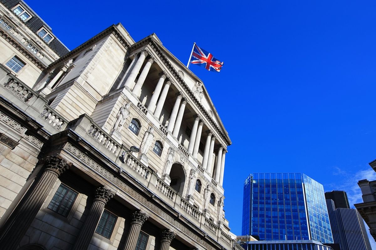 Bangunan Bank of England, bank sentral Inggris yang berlokasi di London.