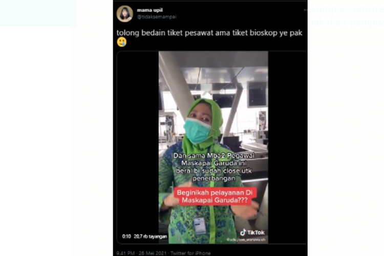 Tangkapan layar video petugas Garuda Indonesia diprotes penumpang di Bandara Internasional Kualanamu, Sumatera Utara, Rabu (26/5/2021).