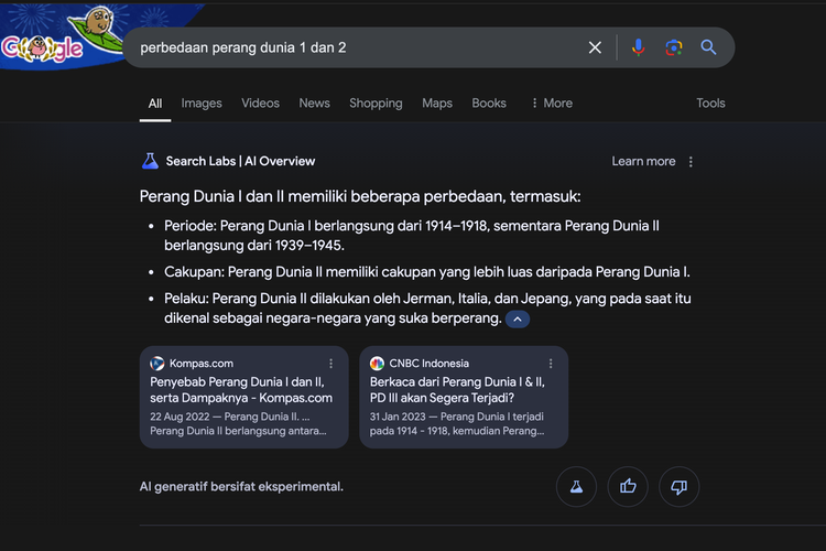 Tangkapan layar layanan AI Overview Google