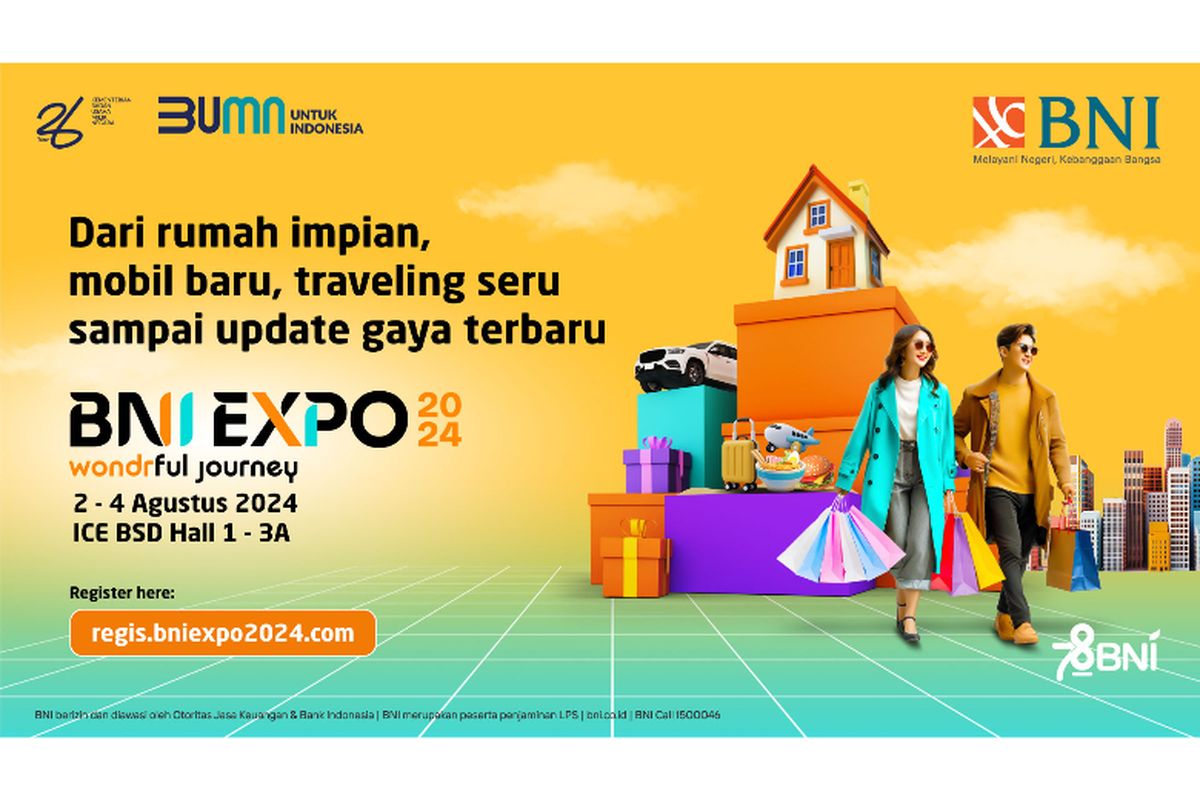 Mengusung tema "wondrful Journey" BNI EXPO 2024 bakal digelar di Hall 1-3A ICE BSD, Tangerang, mulai Jumat (2/8/2024) hingga Minggu (4/8/2024) pukul 10.00?21.00 WIB 