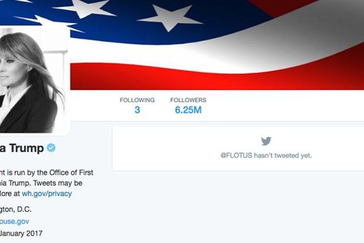 Akun Twitter Ibu Negara AS telah diserahkan ke Melania Trump