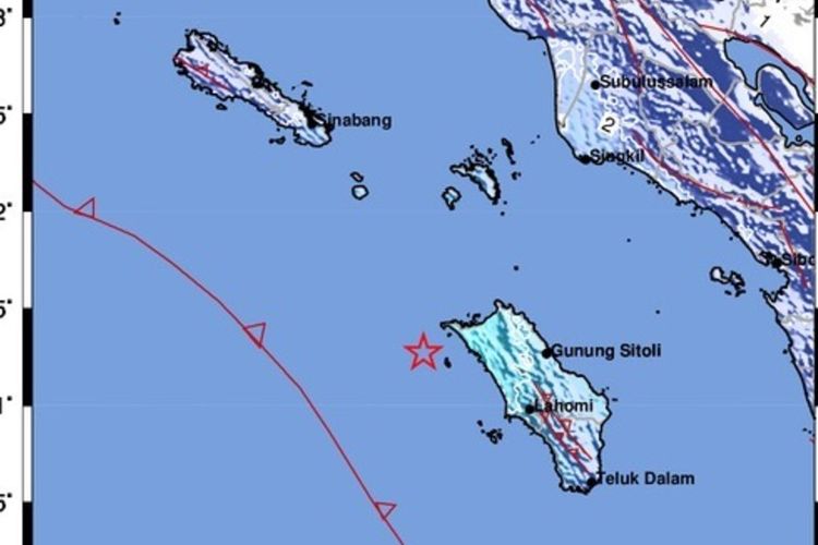 Map showing the tectonic earthquake that shook Nias and North Sumatra (8/7/2020)