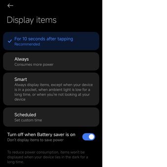 Opsi pengaturan Always-on Display di Android