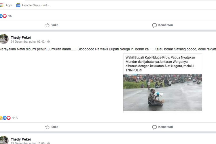 Tangkapan layar dari laman Facebook