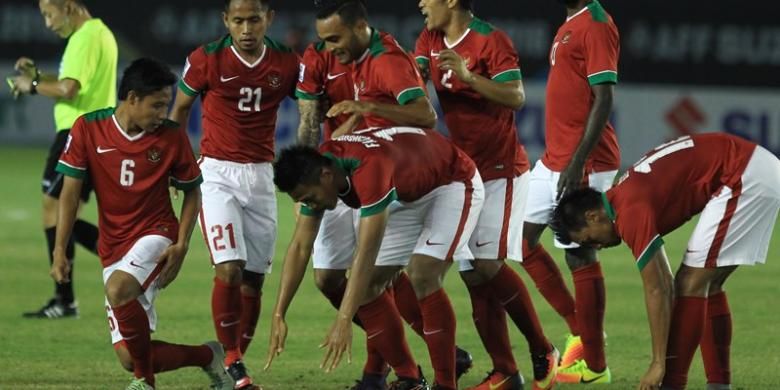 Perayaan gol Fachrudin Aryanto saat Timnas Indonesia melawan Filipina pada partai kedua Grup A Piala AFF 2016 di Philippine Sports Stadium, Bulacan, Selasa (22/11/2016).

