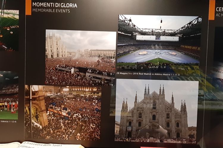 Foto-foto momen bersejarah Stadion San Siro di masa lampau yang dipamerkan di Museum San Siro, Stadion Giuseppe Meazza, San Siro, Milan, Kamis (23/1/2020).