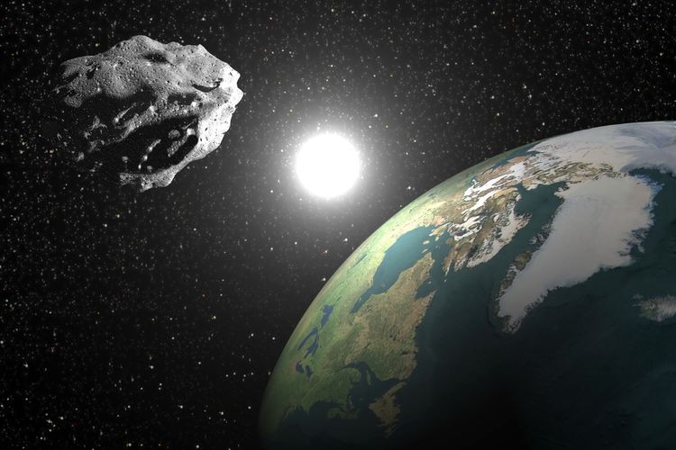 Ilustrasi asteroid melintas dekat Bumi.