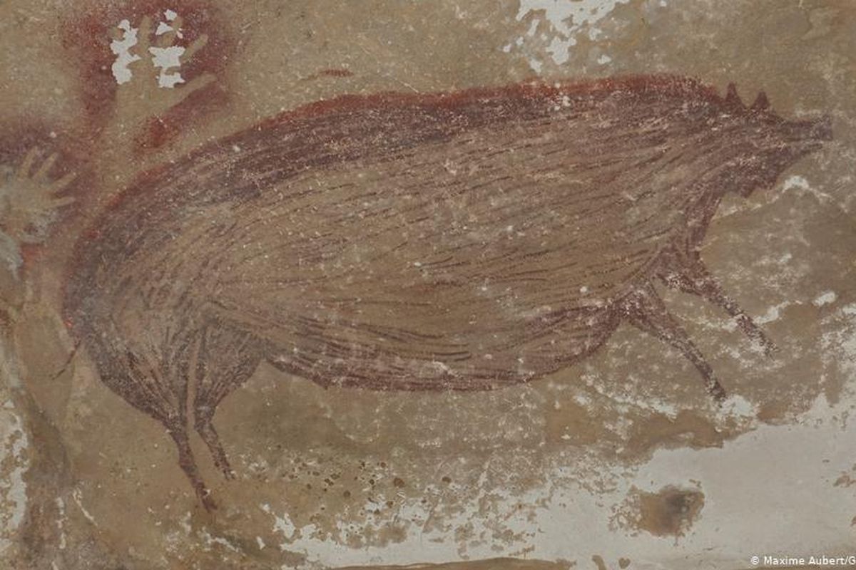 The 45,500 year-old painting of a Sulawesi Warty Pig found on the Leang Tedongnge cave, the Faros-Pangkep karst complex of caves in South Sulawesi