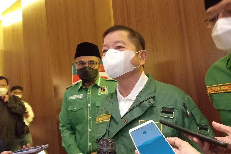 Ketua Umum PPP Suharso Monoarfa dalam Rapimnas PPP di Hotel Pullman, Jakarta Pusat, Jumat (15/4/2022).