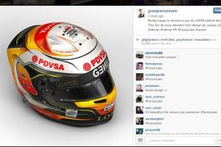 Desain helm baru milik pebalap Lotus asal Perancis, Romain Grosjean.