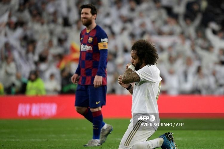 Marcelo dalam laga El Clasico Real Madrid vs Barcelona pada jornada ke-26 Liga Spanyol 2019-2020