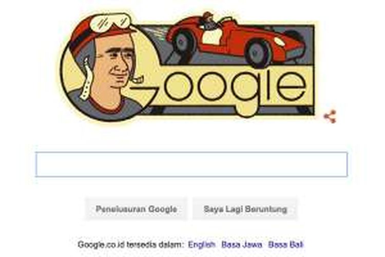 Google doodle yang mengangkat sosok Juan Manuel Fangio, Jumat (24/6/2016).