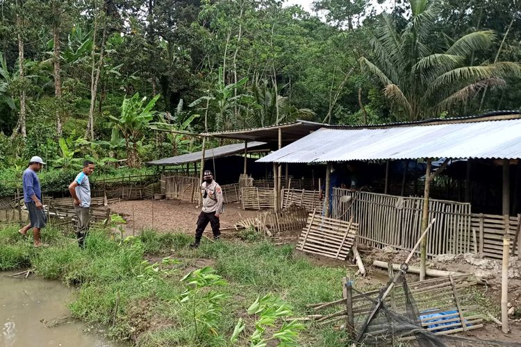 Polisi memeriksa kandang bebek milik Budiono, warga Desa Tegalasri, Kecamatan Wlingi, Kabupaten Blitar, Rabu (12/1/2022)