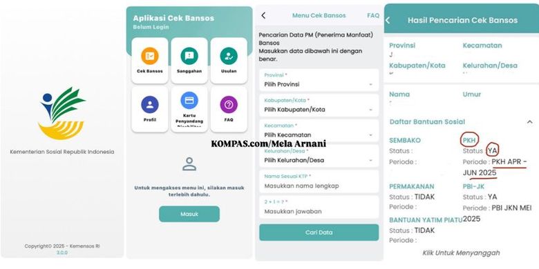 Tangkapan layar hasil pencarian cek bansos Kemensos. Cara cek penerima PKH 2026. Cek PKH 2026. Cek penerima PKH 2026. PKH tahap 1 2026.