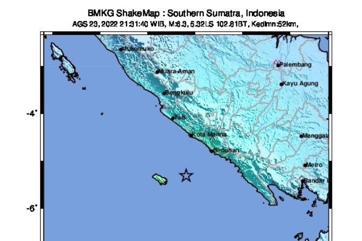 Indonesia's disaster agency is assessing the impact of a strong earthquake that hit off the southern coast of Sumatra island late Tuesday, Aug. 23, 2022. The 6.3 magnitude quake struck at 21:31 local time. There had been no reports of damage or casualties by near midnight.