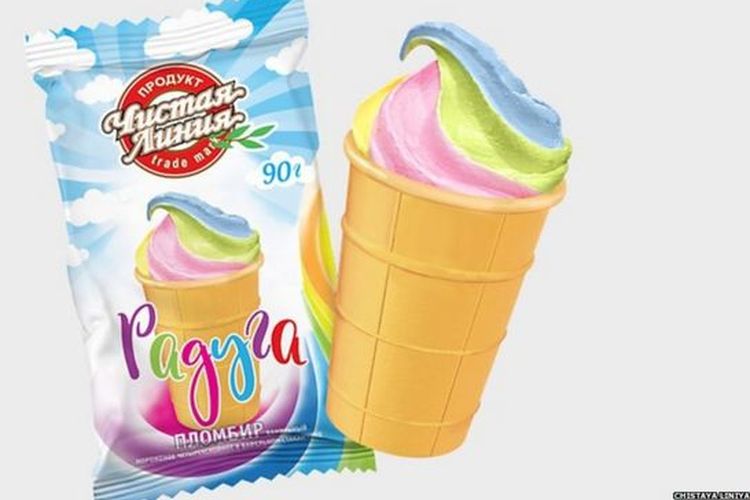 Produsen es krim di Rusia dituding mempromosikan homoseksualitas setelah membuat es krim berwarna pelangi. 