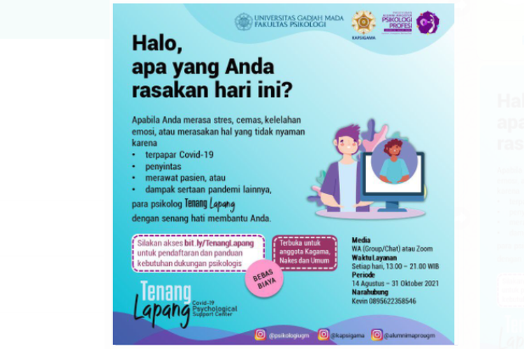 poster layanan support psikologis dan konseling oleh Tim Tenang Lapang Covid-19 UGM.