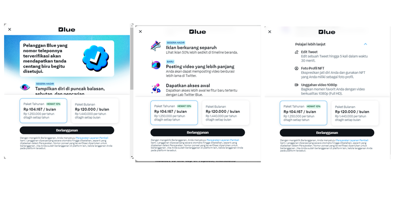 Fitur-fitur Twitter Blue yang resmi hadir di Indonesia. Harga langganan Twitter Blue di Indonesia mulai dari Rp 120.000 per bulan.