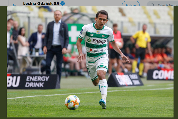 Egy Maulana Vikri tampil sejak menit awal pada laga Lechia Gdansk vs Wisla Krakow dalam lanjutan Liga Polandia di Stadion Energa, Gdansk, 28 Juli 2019. 