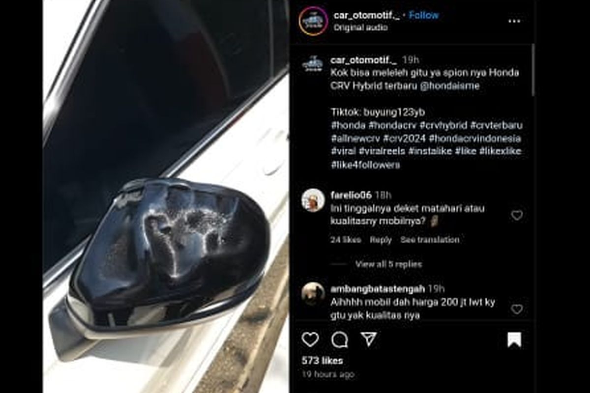 Video viral Honda spion dan grille Honda CR-V Hybrid meleleh kena matahari