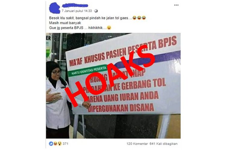 Hoaks pasien peserta BPJS rawat inap dipindahkan ke gerbang tol.