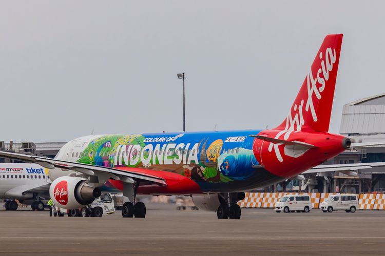 AirAsia plane is parking at Soekarno-Hatta International Airport in Tangerang in the outskirt of Indonesian capital of Jakarta. 
