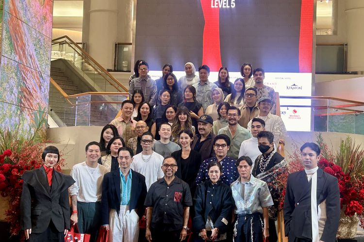 Para desainer yang hadir di dalam konferensi pers Plaza Indonesia Fashion Week 2025 di Plaza Indonesia, Jakarta Pusat, Selasa (20/8/2025).